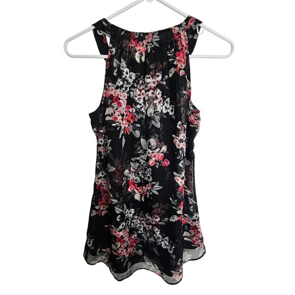 White House Black Market Sleeveless Blouse Black Floral Print Women 0 Tank Top - Picture 7 of 7